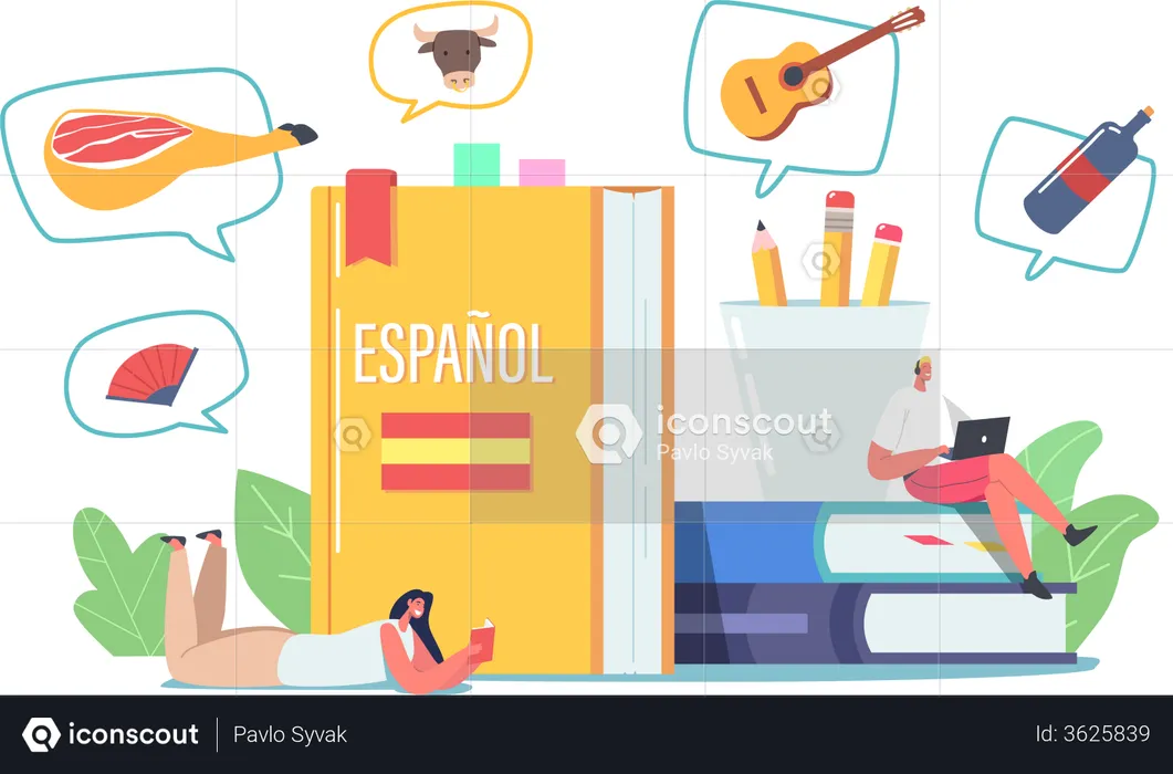 Students learning Spanish language  Illustration