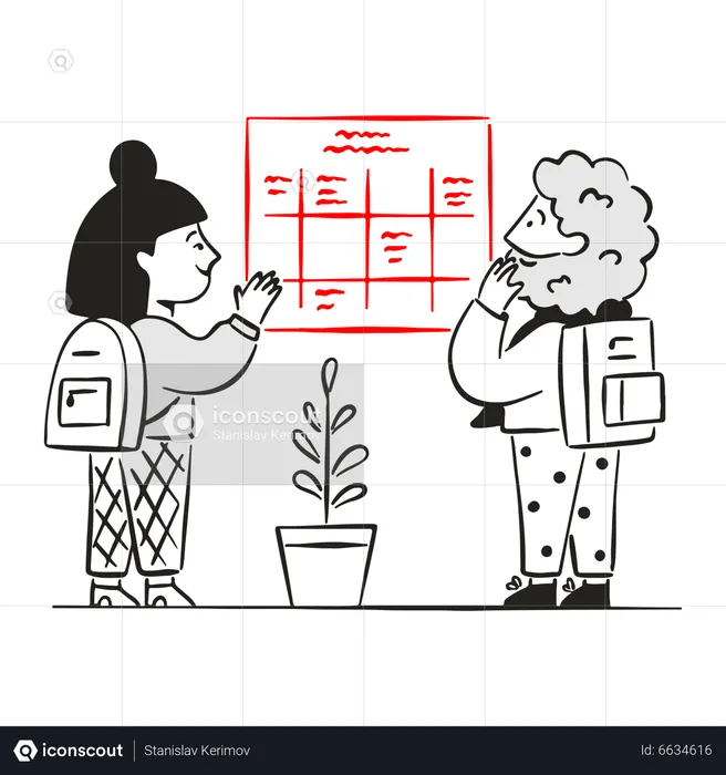 Students looking at class schedule  Illustration