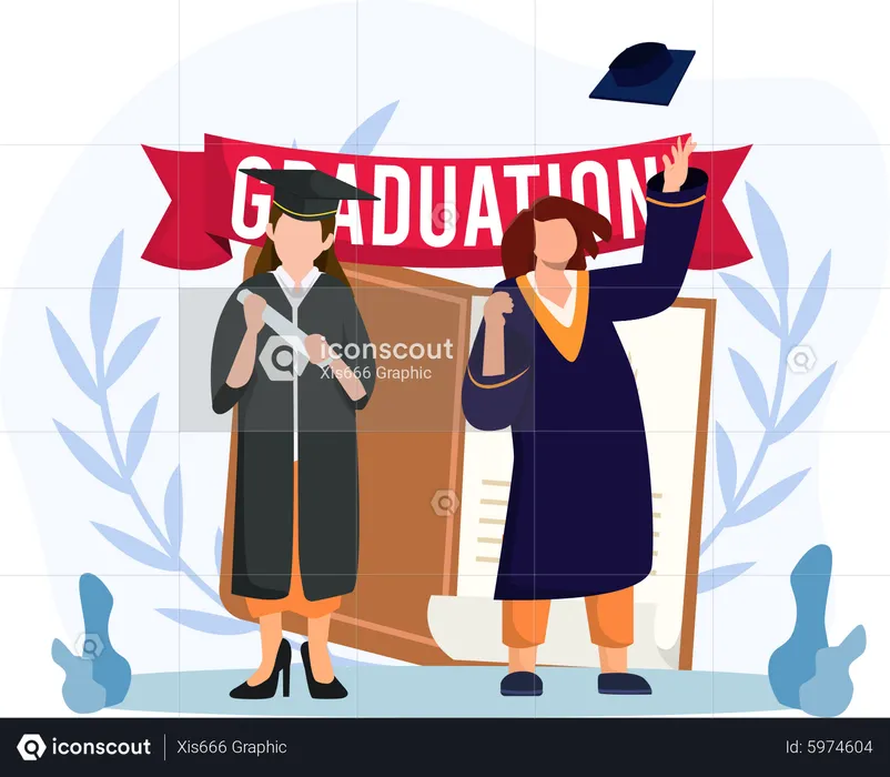 Students on graduation day  Illustration