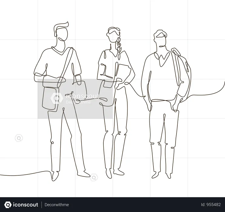 Students - One Line Design Style Illustration  Illustration