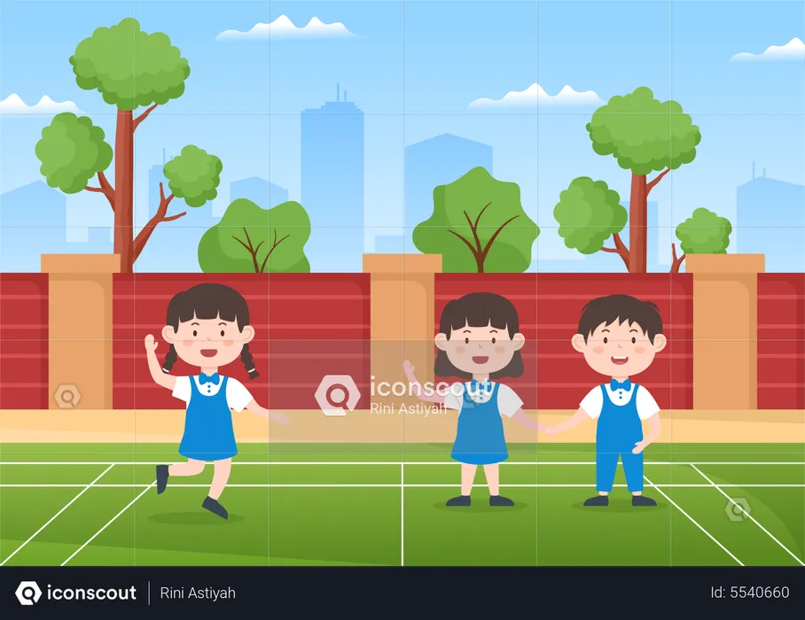 Students playing at school ground  Illustration