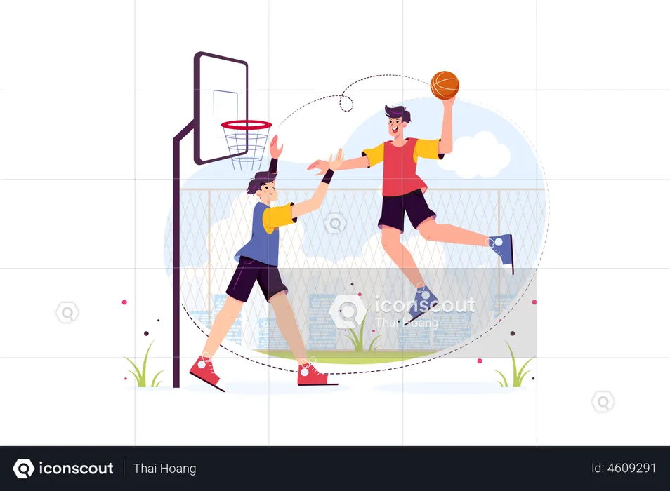 Students playing basketball on the ground  Illustration