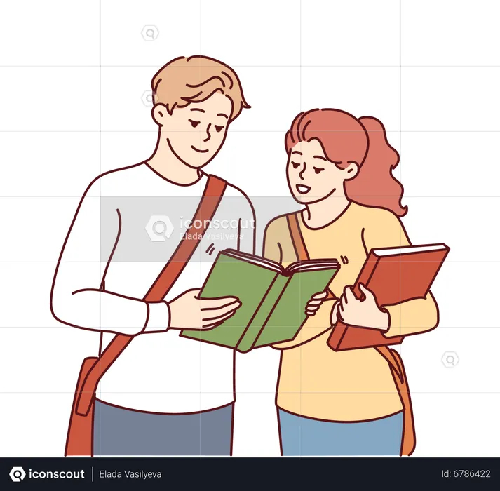Students reading book  Illustration