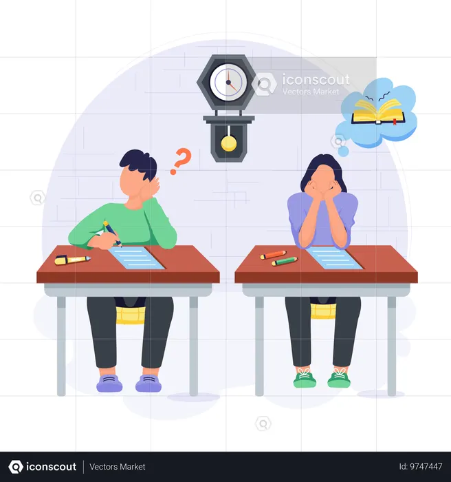 Students reading in Exam Time  Illustration