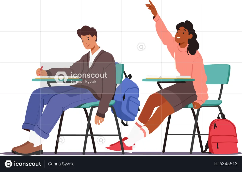 Best Students sitting on desk in classroom Illustration download in PNG ...