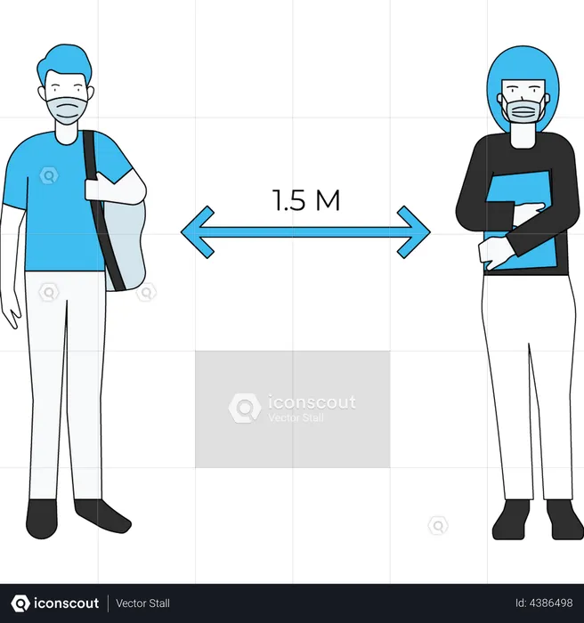 Students stand at a social distance of 1.5M  Illustration