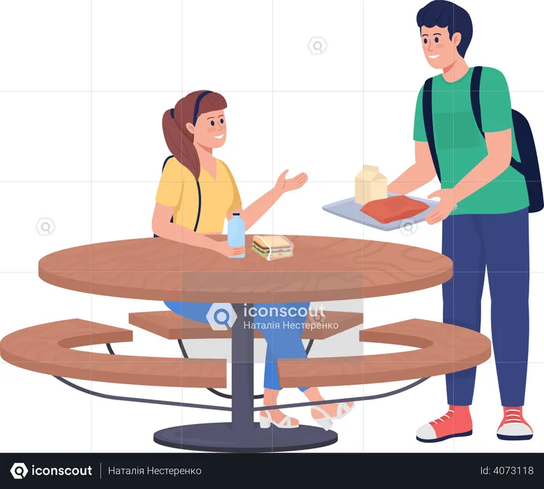 Students taking lunch together  Illustration