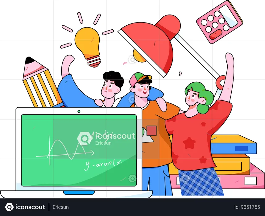 Students taking Online math lecture  Illustration