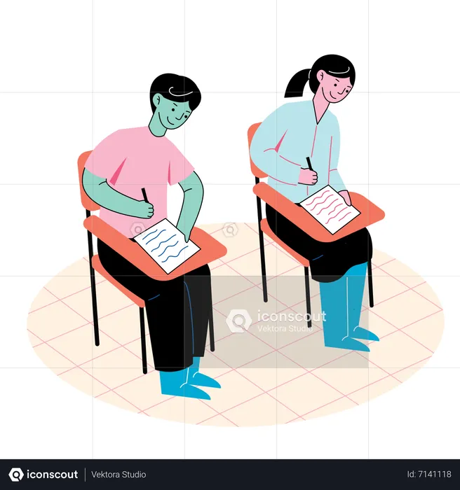 Students taking the test  Illustration