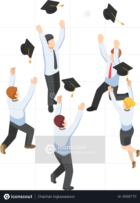Students throw graduation hat  Illustration