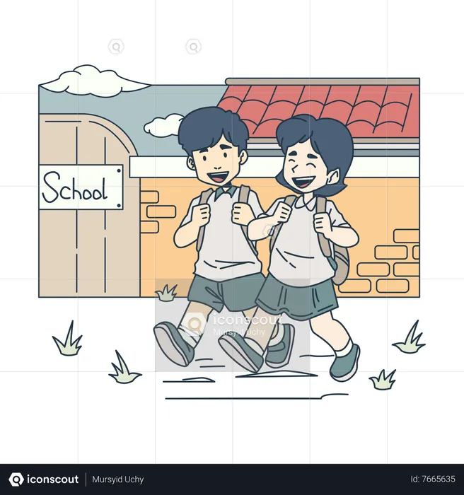 Students walking to school  Illustration