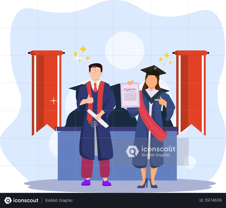 Students with diploma certificate  Illustration