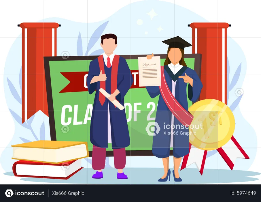 Students with graduation award  Illustration