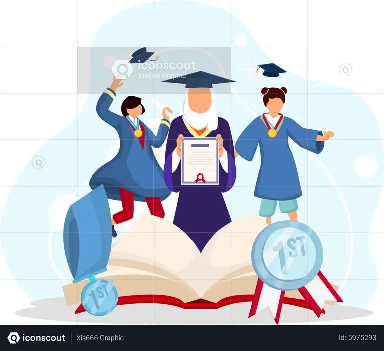 Students with graduation degree  Illustration