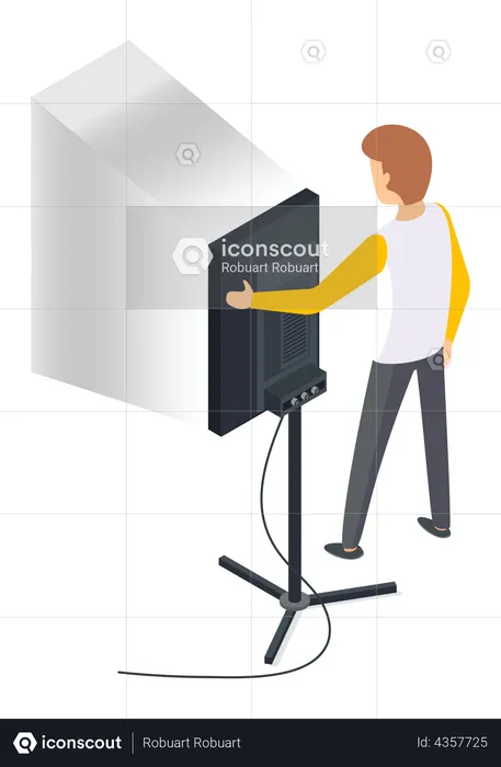 Studio worker holding floodlight  Illustration