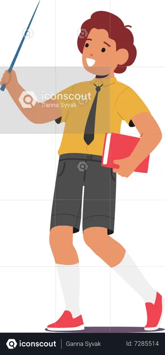Studious Schoolboy Holding Books And A Pointer  Illustration