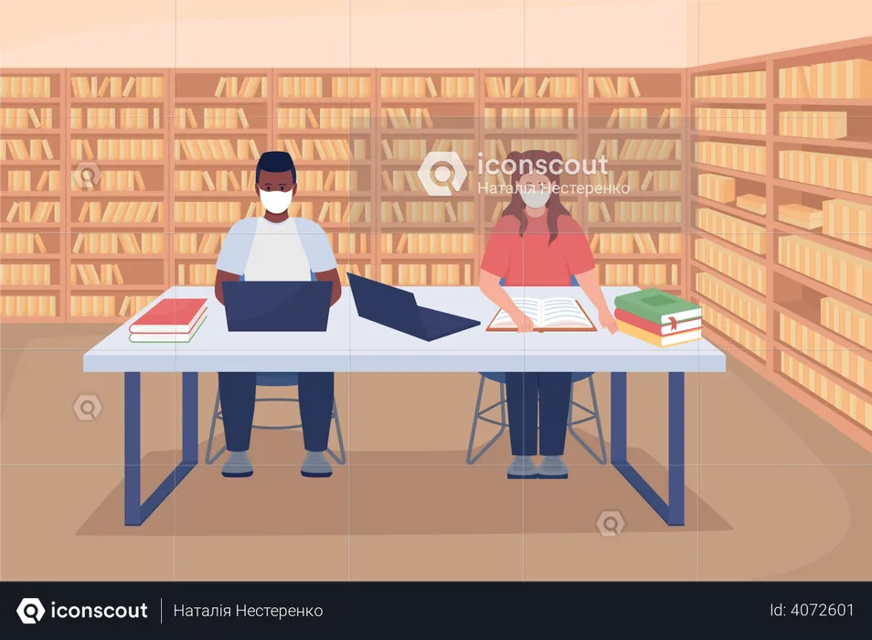 Studying in library  Illustration