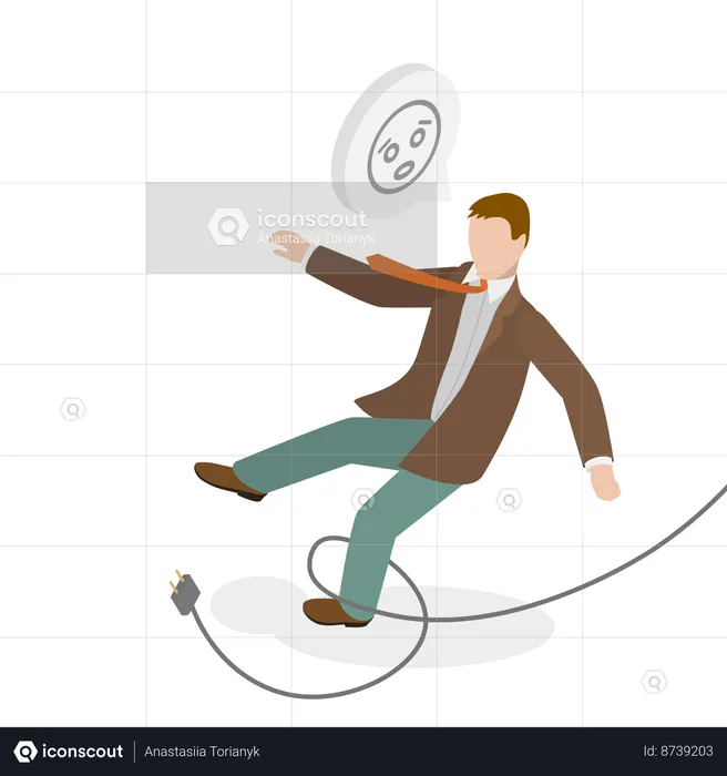 Stumbling With Power Cable  Illustration