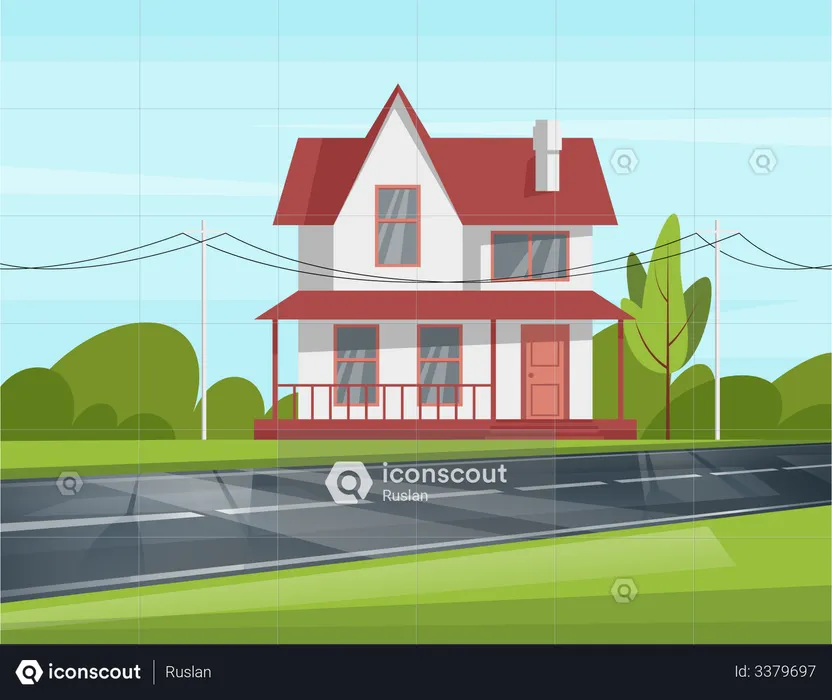 Styled renovated house with new windows and roof  Illustration