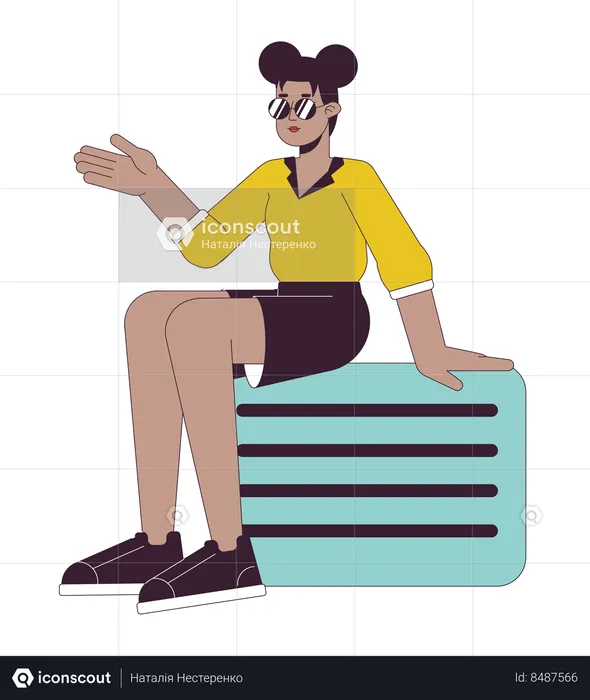 Stylish afro american girl sitting on valise  Illustration