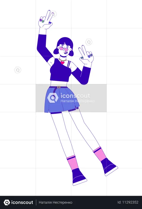 Stylish asian girl with trendy accessories making peace signs  Illustration