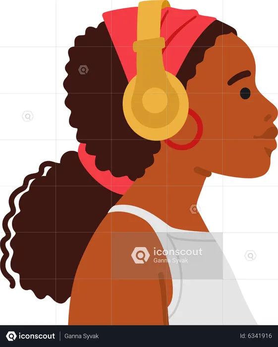 Stylish black woman wear headphones  Illustration