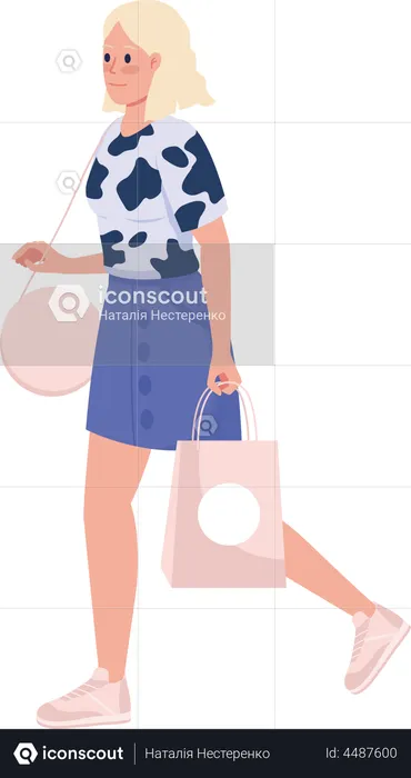 Stylish blonde lady with pink shopping bag  Illustration