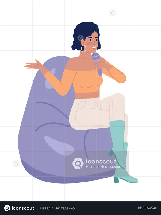 Stylish female television host with microphone  Illustration