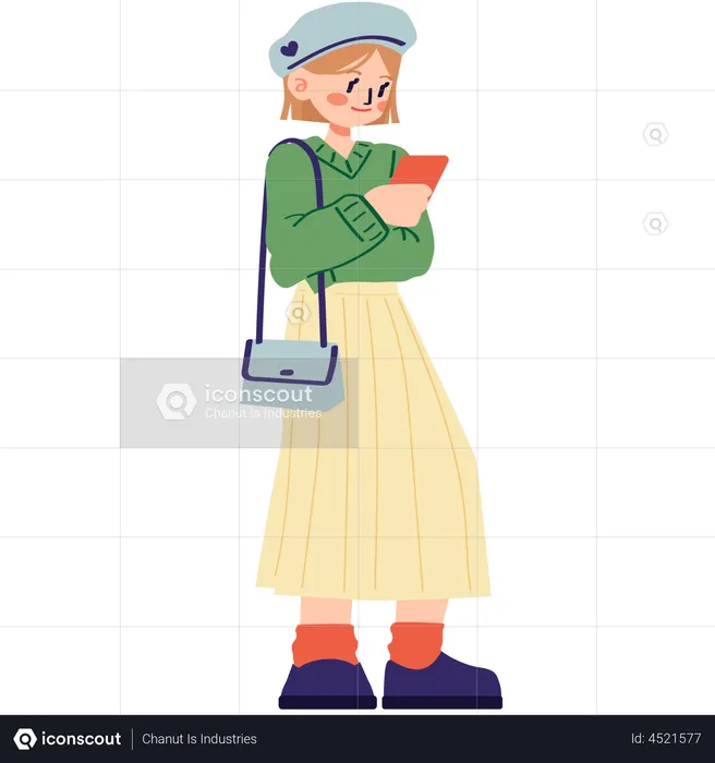 Stylish girl holding mobile  Illustration
