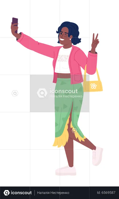 Stylish girl posing for selfie on smartphone  Illustration
