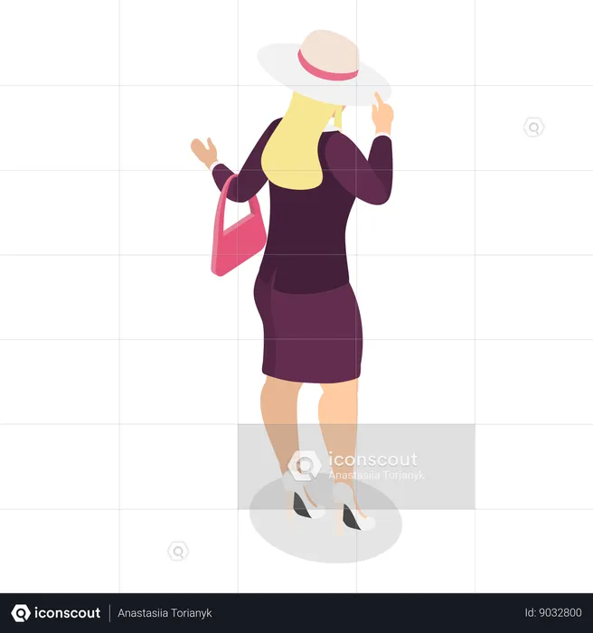 Stylish girl standing with purse  Illustration