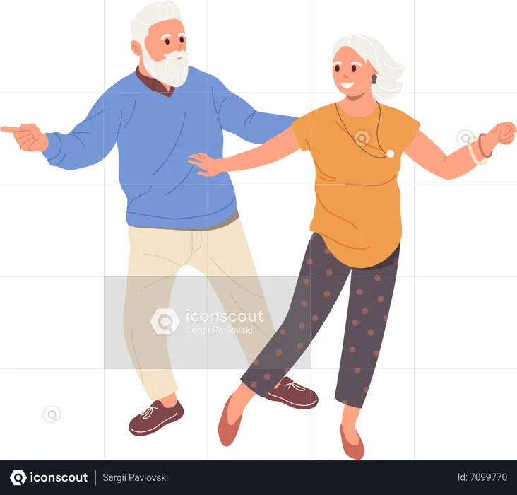 Stylish grandmother and grandfather having dance class entertainment  Illustration