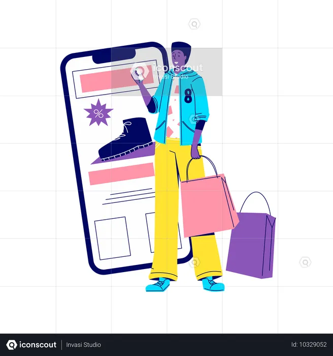 Stylish Man doing online Shopping  Illustration