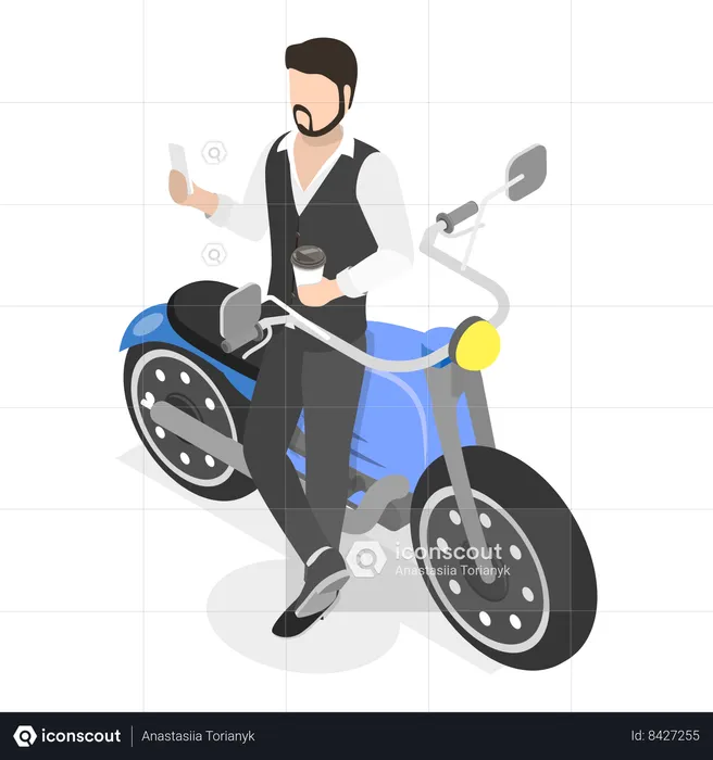 Stylish man standing with bike  Illustration