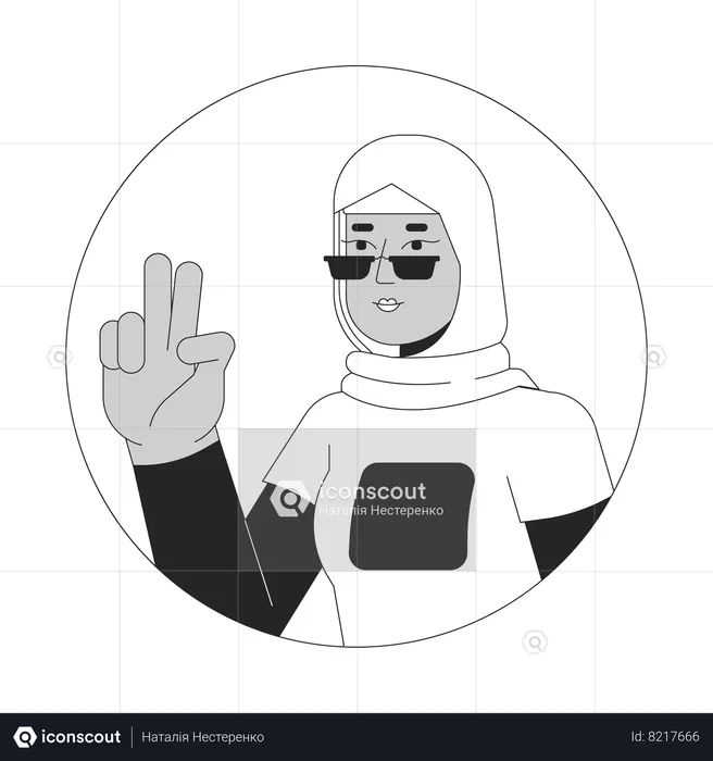 Stylish muslim woman showing victory sign  Illustration