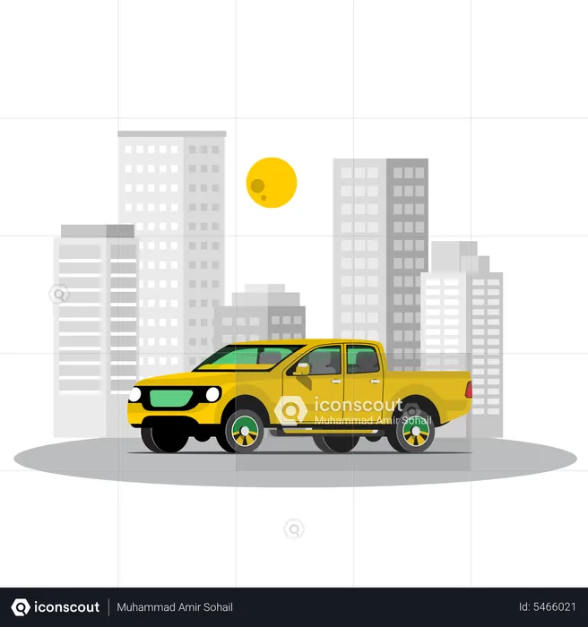 Stylish pickup truck in the city  Illustration