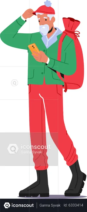 Stylish Santa Claus Using Smartphone Application  Illustration