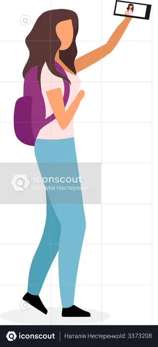 Stylish schoolgirl taking selfie  Illustration