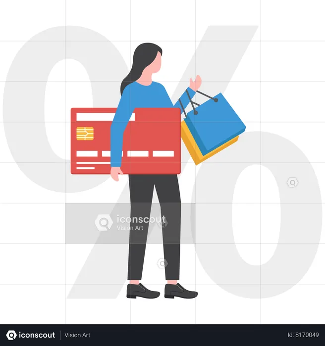 Stylish woman stand with shopping bags and card  Illustration