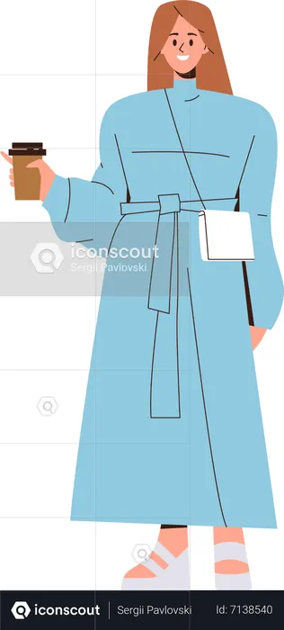 Stylish woman wearing fashion clothes with takeaway coffee cup in hand  Illustration