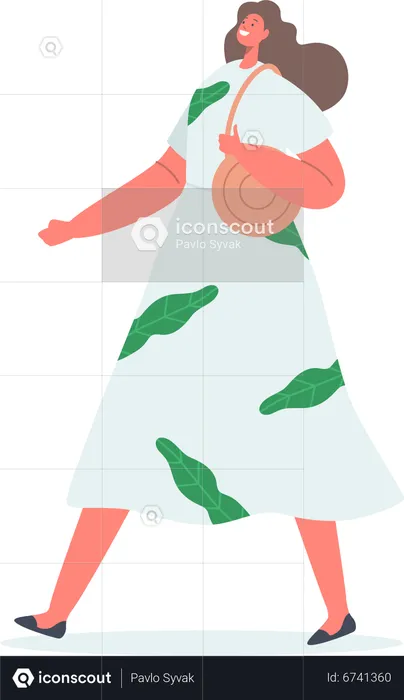 Stylish Woman Wearing Fashion Dress with Floral Print  Illustration