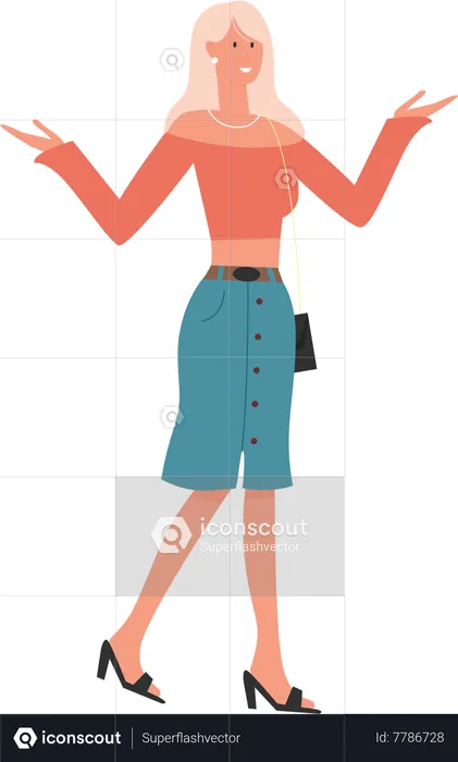 Stylist girl hanging purse on shoulder  Illustration