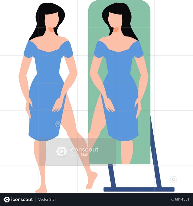 Stylist girl looking at herself in mirror  Illustration