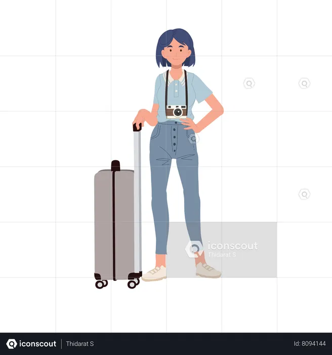 Stylist girl with Carry On Baggage  Illustration