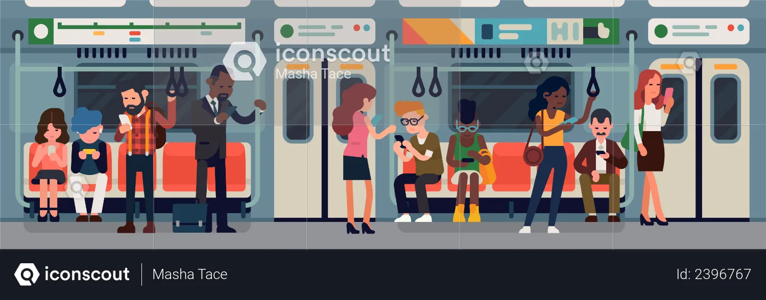 Subway or underground car interior with people  Illustration
