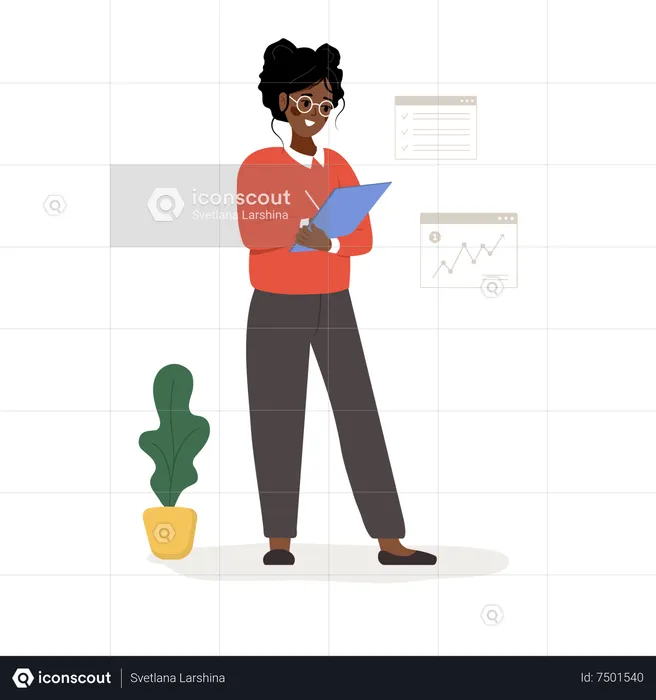 Successful african woman standing with tablet in hands  Illustration