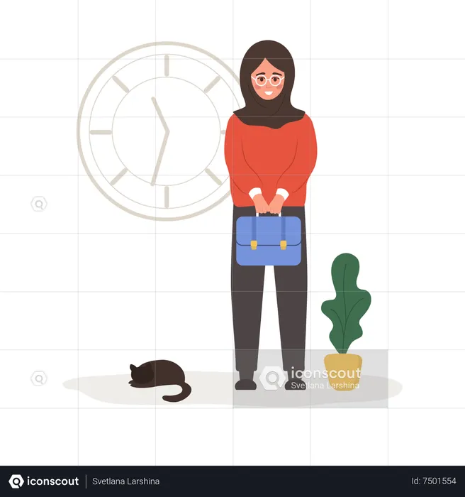 Successful arab woman standing with briefcase in hands  Illustration