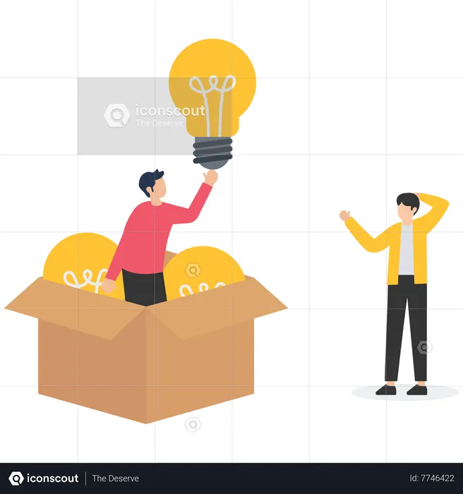 Successful business person holds an idea lightbulb  Illustration