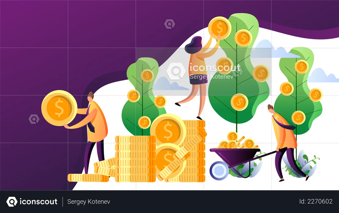 Successful business persons harvesting money  Illustration