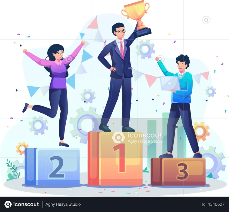 Successful businessman celebrating first position  Illustration